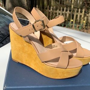 Pour La Victoire Mustard and Tan  Wedge Sandals  8